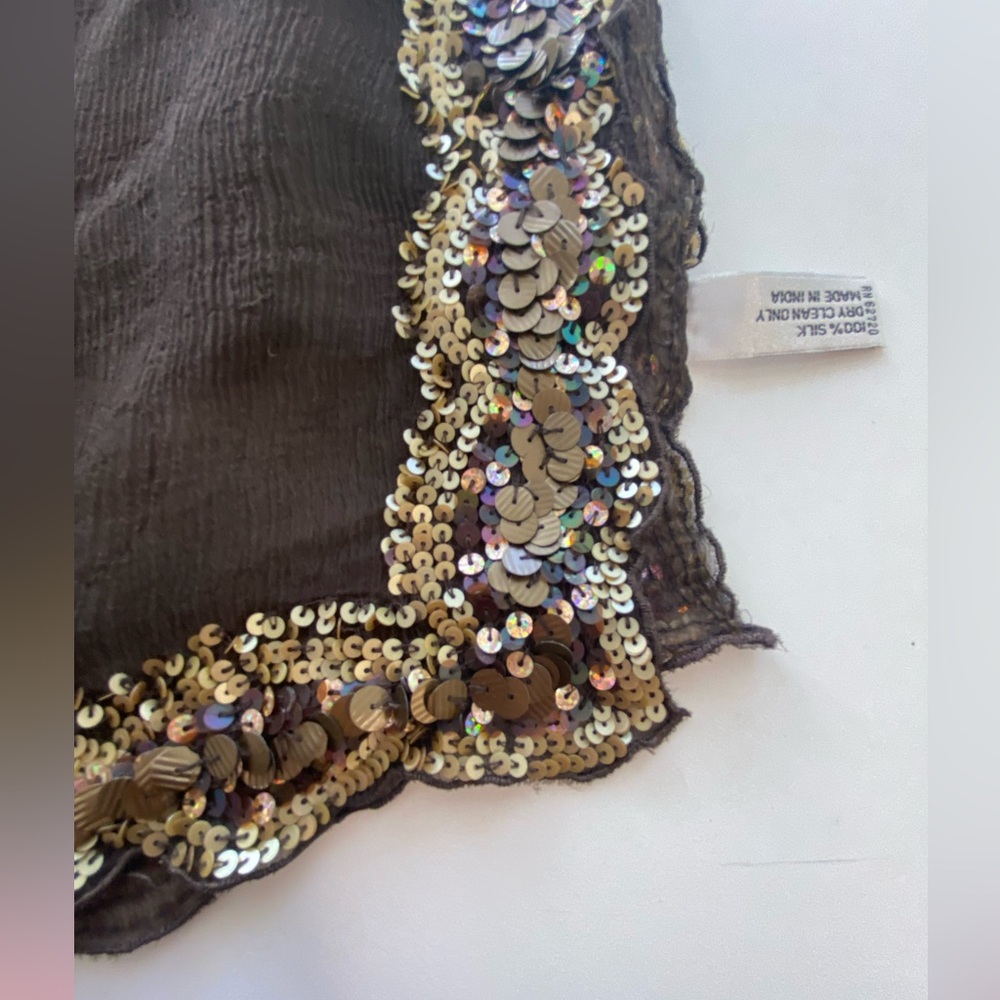 Oscar de la Renta 100% silk shawl, scarf wrap, beaded, made in India dark brown - Picture 11 of 16